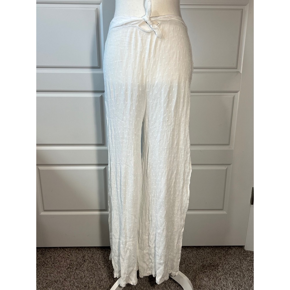 Dippin Daisys White Rayon Swiss Dot Wide Leg Maxi Pants Slits Medium